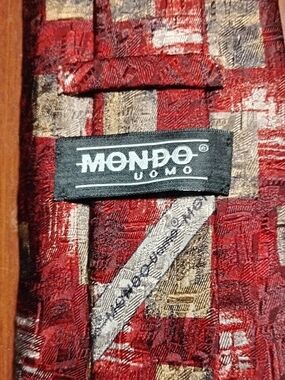 MONDO Uomo Red and Gold Textured Geometric Men's Tie